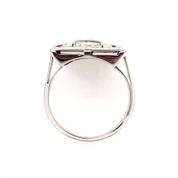 14k White Gold Art Deco Diamond Ruby Ring - Squar… - image 4