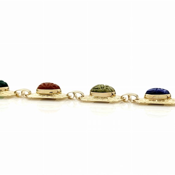 Multicolored Gemstone Scarab Panel Bracelet, 10k … - image 3