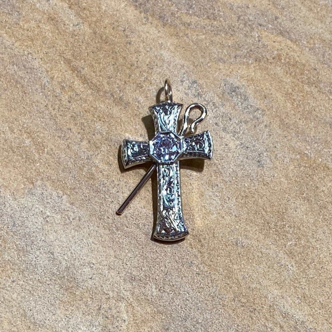 Diamond Shepherd's Hook Cross Pendant Masonic Cross Etsy