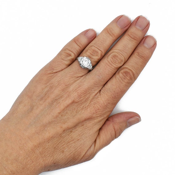 Filigree Antique Diamond Engagement Ring, 18k Whi… - image 6
