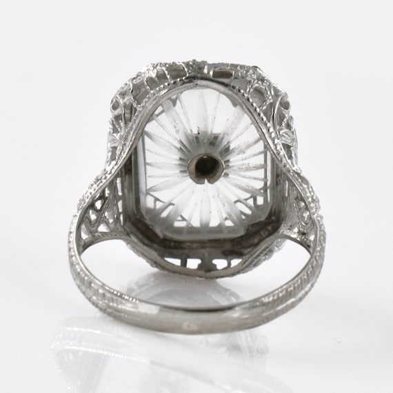 Filigree Camphor Glass Diamond Ring, 10k White Go… - image 4