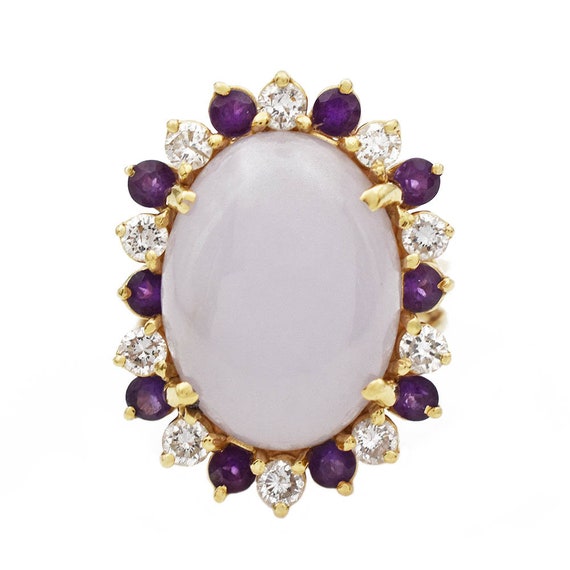 Lavender Jade Amethyst Diamond Ring, 14k Yellow G… - image 1