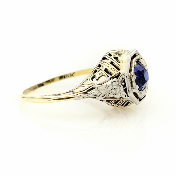 Art Deco Blue Sapphire Ring - Filigree, Vintage, … - image 2