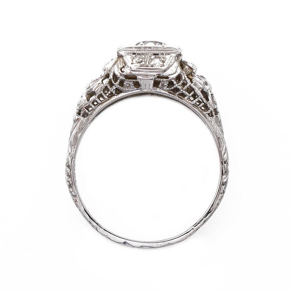 Filigree Antique Diamond Engagement Ring, 18k Whi… - image 4