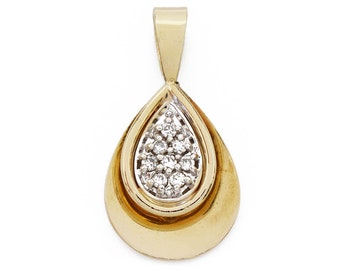 Double Teardrop Diamond Pendant, Bi-Color Gold, Vintage, Estate, Two-Toned