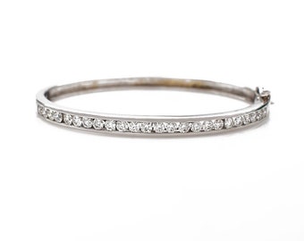 Diamond Hinged Bangle Bracelet, White Gold, 1.50 Carat, Vintage, Estate, Stackable, For Everyday