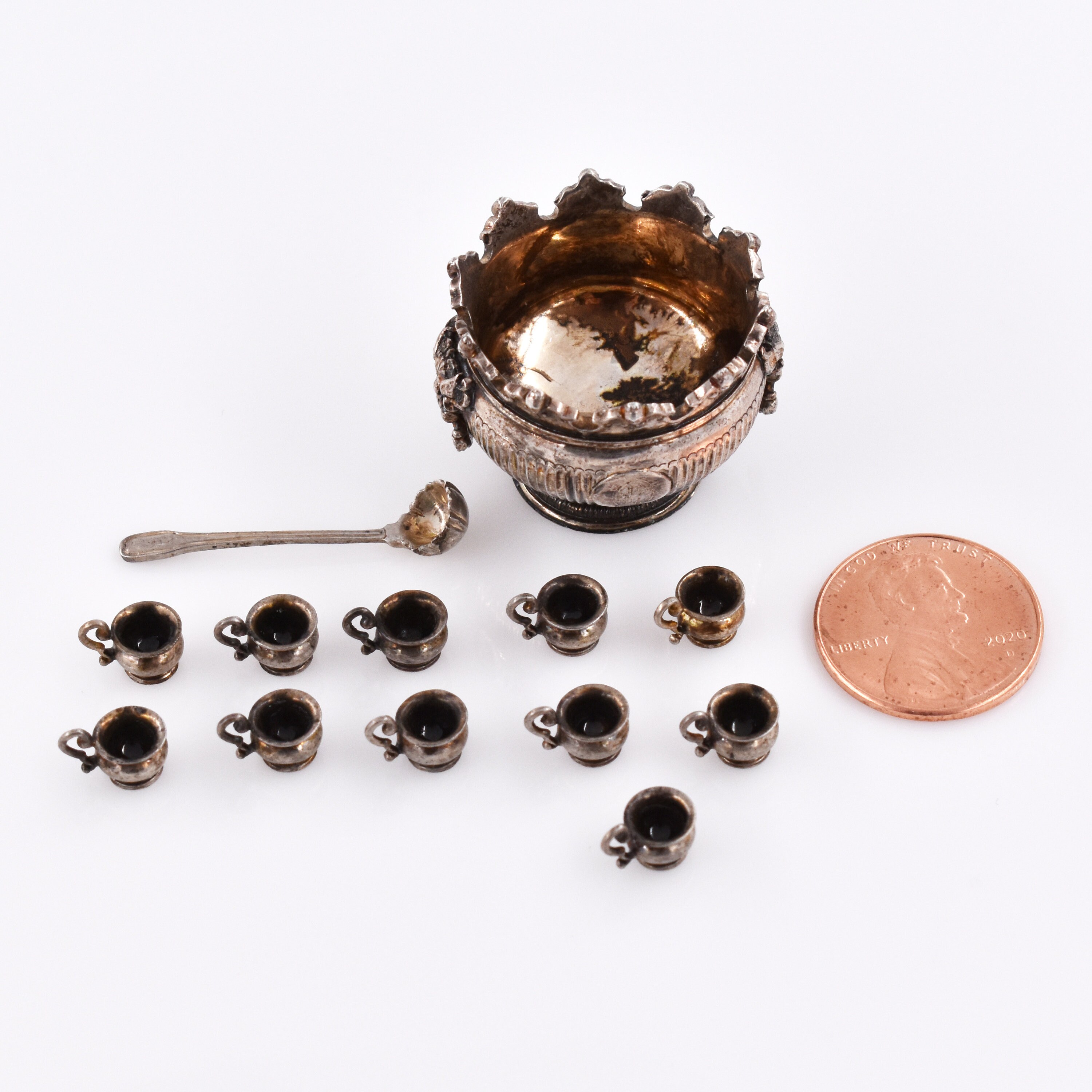Peter Acquisto Silver Miniature Punch Bowl Ladle and Cups Set Etsy
