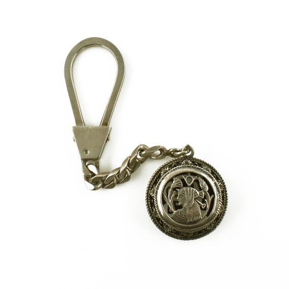Egyptian Revival Sterling Silver Keychain Fob, Vi… - image 1