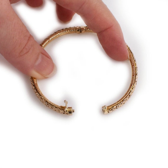 Hinged Bangle Bracelet, 14k Yellow Gold, Safety C… - image 6