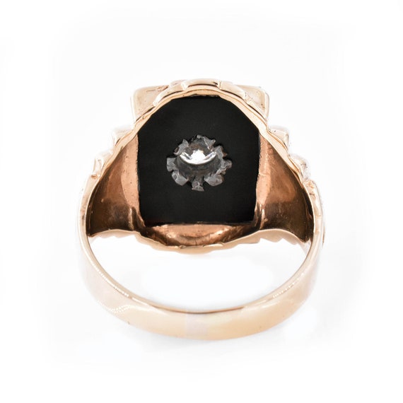 1940s Diamond Onyx Signet Ring, Vintage, 10k Yell… - image 4