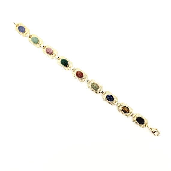 Multicolored Gemstone Scarab Panel Bracelet, 10k … - image 2