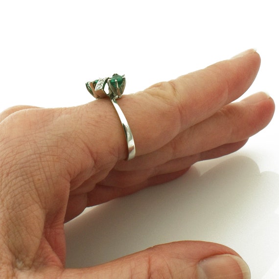 Pear Cut Emerald Diamond Ring - 14k White Gold, B… - image 7