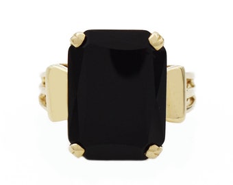 Radiant Cut Black Onyx Ring, Vintage, Estate