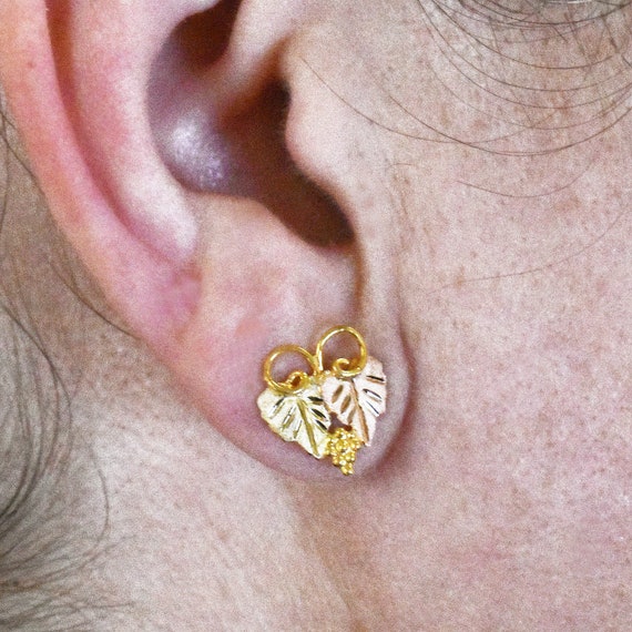 12K Black Hills Gold Earring Studs - Grape Leaf, … - image 5
