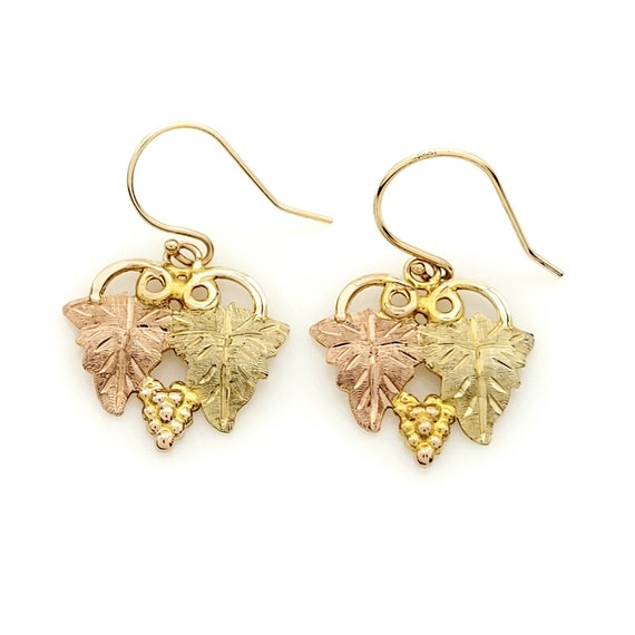 Black Hills Gold Dangle Earrings, Leaves and Grap… - image 1