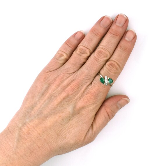 Pear Cut Emerald Diamond Ring - 14k White Gold, B… - image 6