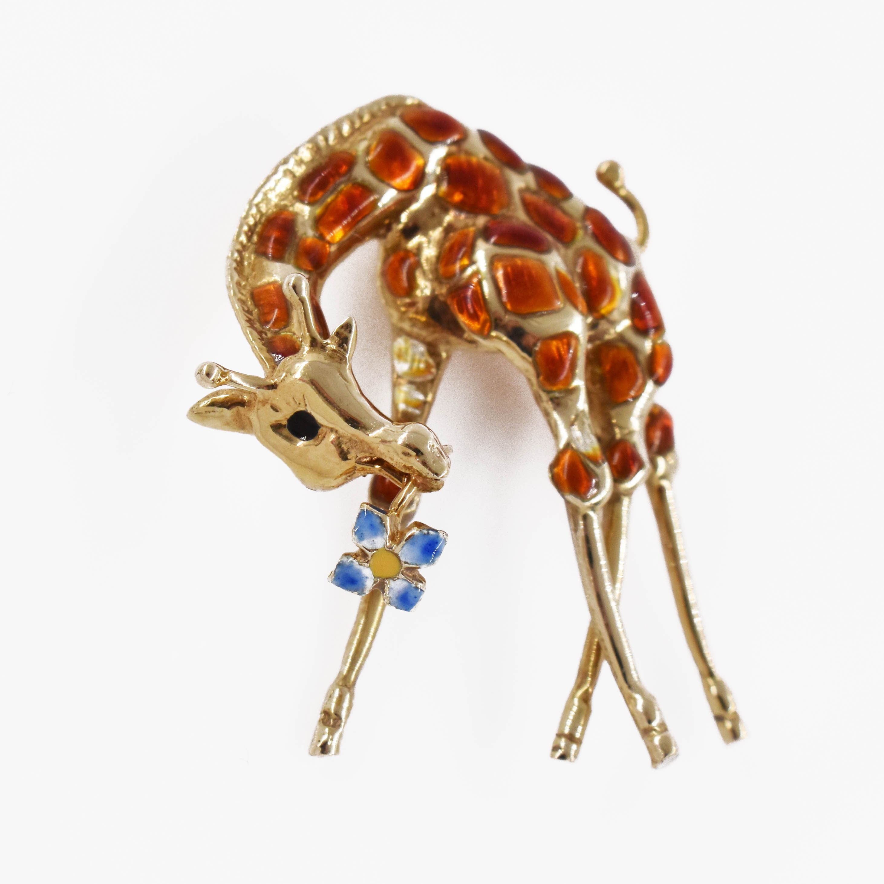 14k Gold Enamel Giraffe Brooch Animal Pin Animal Jewelry | Etsy