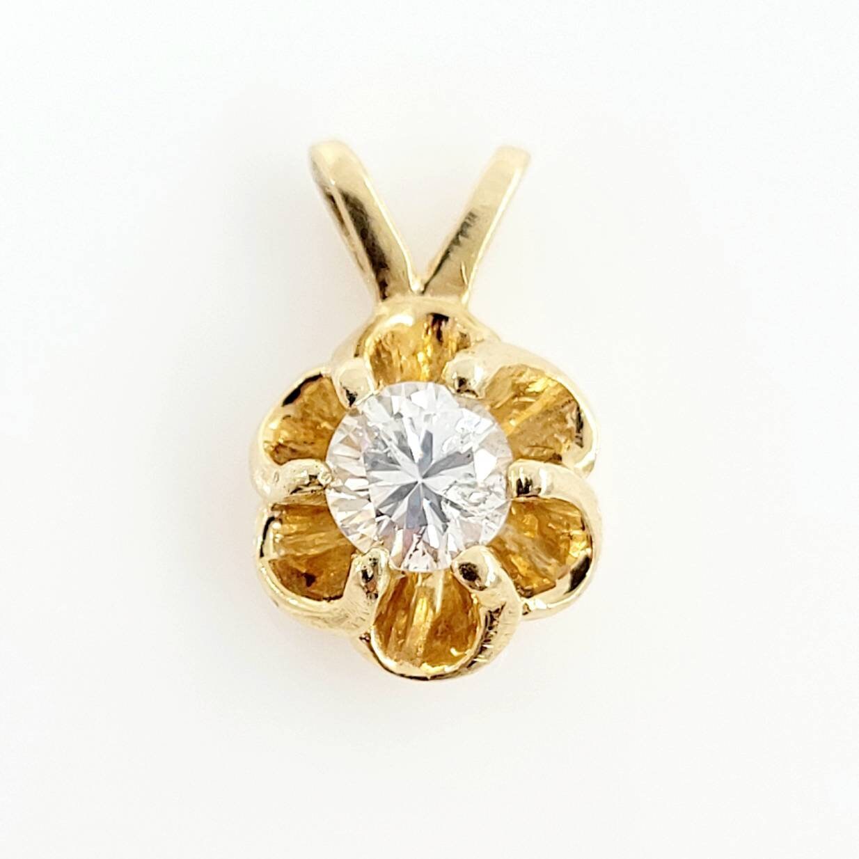 14k Yellow Gold Buttercup Diamond Pendant Vintage Estate Flower
