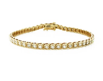Straight Line Diamond Tennis Bracelet, 2.00 Total Carats, 14k Yellow Gold, Vintage, Estate