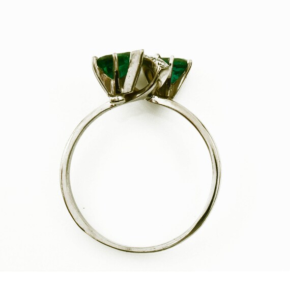 Pear Cut Emerald Diamond Ring - 14k White Gold, B… - image 5