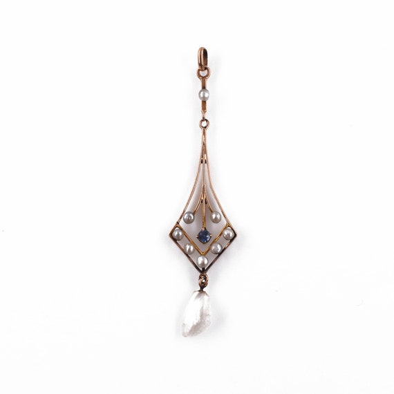 Antique Montana Sapphire Pearl Pendant, Victorian 