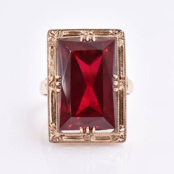 7.00ct Rectangle Cut Synthetic Spinel Vintage Ring 14k Gold Cocktail Solitaire
