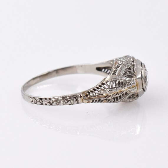 18K White Gold Filigree Diamond Solitaire Ring - … - image 4