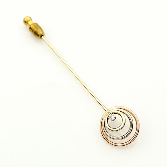 Vintage Gold and Diamond Stickpin, 3 Tone Gold, T… - image 3