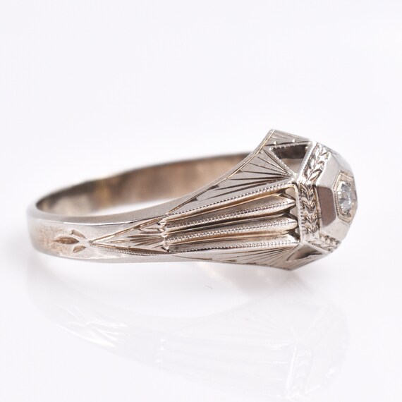 Art Deco Solitaire Diamond Ring, 10K White Gold, … - image 2