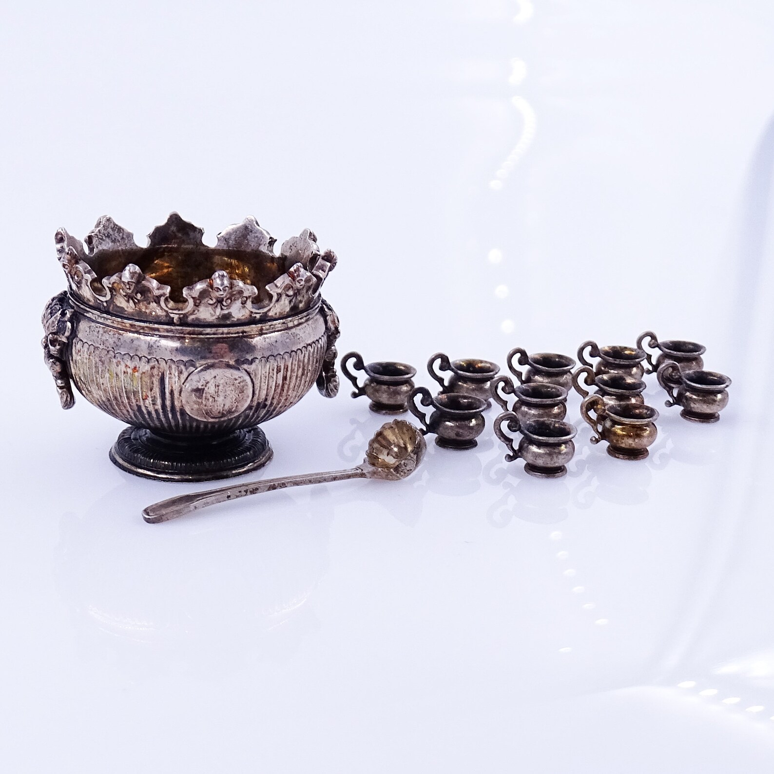 Peter Acquisto Silver Miniature Punch Bowl Ladle and Cups Set Etsy