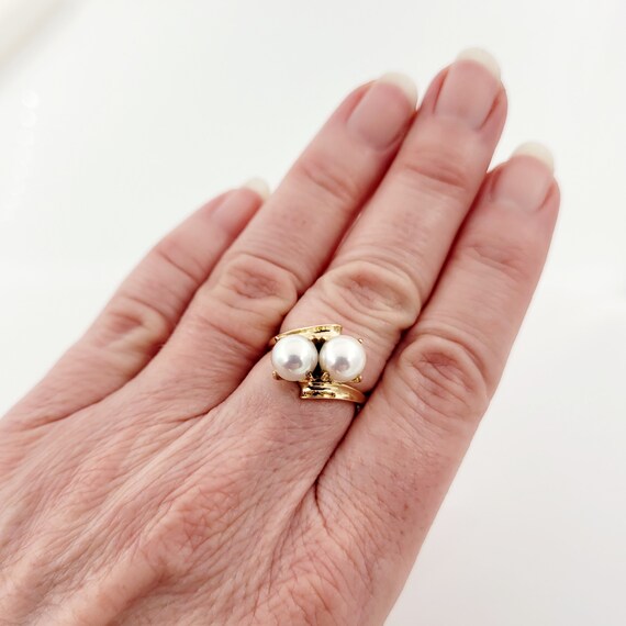 Vintage double pearl online ring