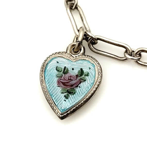 Heart Rose Enamel Charm Bracelet, Sterling Silver… - image 3