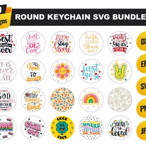 Retro Round Keychain Svg Bundle, Circle keychain svg, Acrylic Keychain Svg, Keychain patterns Svg, circle keychains, Round Pattern