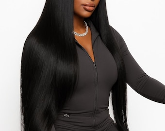 Peluca Glossy Dream – Larga, Sedosa y Negra Lisa | Peluca de Encaje Lisa Natural | Peluca Premium para Mujer con Acabado Brillante