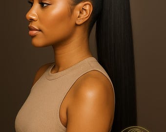 K-Pony Sleek – Cabello humano 100 % natural | Extensión de cola de caballo fácil de aplicar – Larga duración – Efecto natural