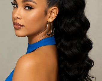 Extensión Luna Body Wave 100 % cabello humano – Negro natural | Cola de caballo con clip fácil de colocar, de 25 a 66 cm