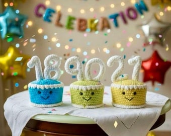 Handmade Crochet Cake with Numbers Age home decoration Birthday anniversary gift - everlasting - Any Colour - Jellycat like - Made to Order