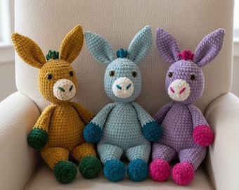 Handmade to order Crochet Donkey Baby Toddler Comforter / Blanket Snuggler Any Colour - Soft Plush Chenille wool