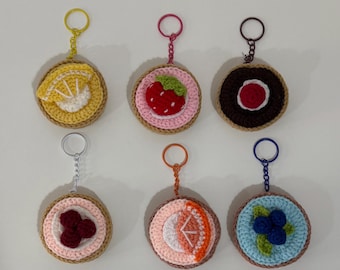 Handmade Crochet  Tart Cake Patisserie Berry Cherry Keyring Handbag Charm Decoration - choice of design  - removeable keyring - everlasting