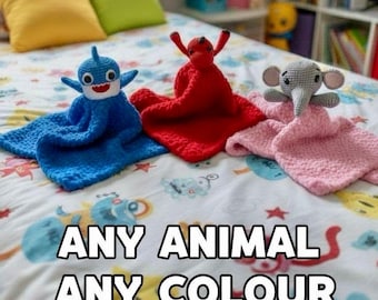 Handmade Crochet Baby Toddler Comforter / Blanket Snuggler - Any animal - any colour  - Soft Plush Chenille - Made to order