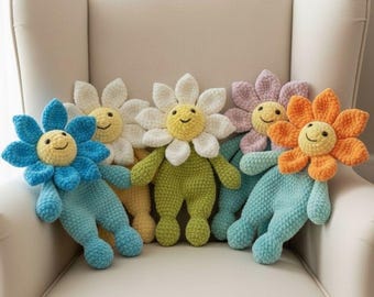 Handmade to order Crochet Flower Daisy  Baby Toddler Comforter / Blanket Snuggler Any Colour - Soft Plush Chenille wool