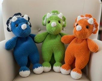 Handmade to Order Dinosaur Triceratops Any Colour Crochet Baby Toddler Comforter Blanket Snuggler Soft Plush Chenille