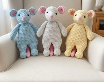 Handmade to Order Crochet Mouse Baby Toddler Comforter / Blanket - Soft Plush Chenille wool