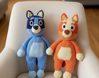 Handmade to Order - Crochet Bluey or Bingo Inspired Baby Toddler Comforter / Snuggler  Blanket - Soft Plush Chenille wool