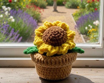 Handmade to Order - Crochet sunflower decoration - Great Birthday gift everlasting - plush chenille wool soft  - anniversary congratulations