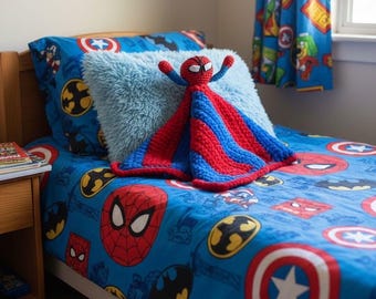 Handmade Crochet Spider-Man inspired Baby Toddler Comforter / Blanket Snuggler - Soft Plush Chenille - Made to order