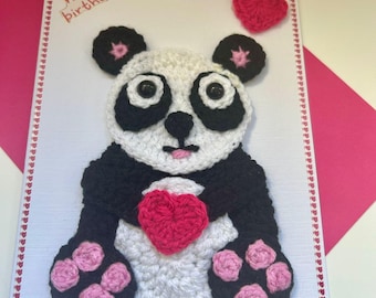 Handmade Crochet Birthday Card - Panda with Heart Design - A5 size