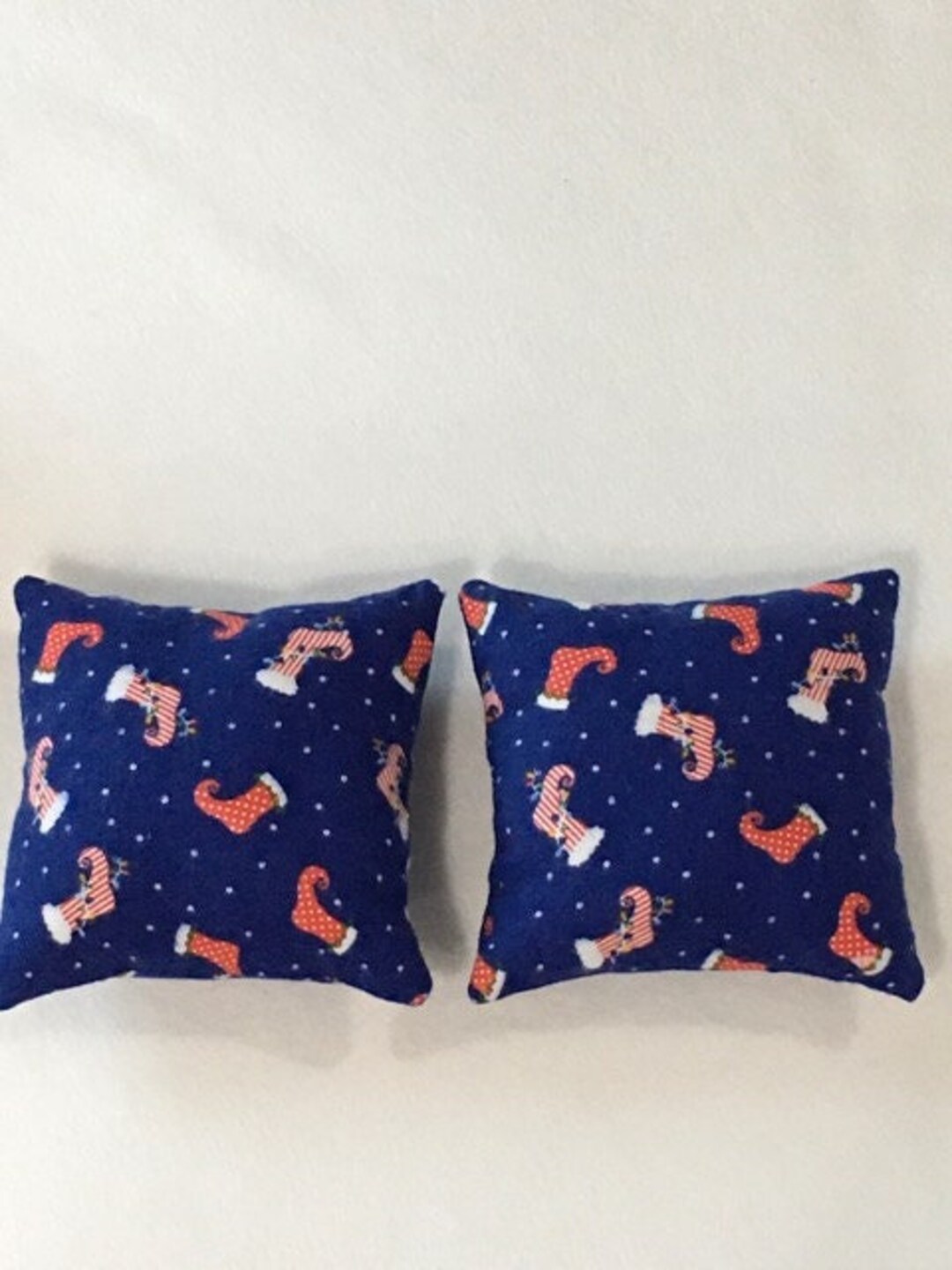 Set of Two Small Christmas Pillows Blue Pillow With Etsy