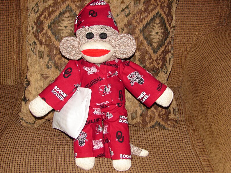 Large Size Monkey Sock Monkey University of Oklahoma Sock Monkey Red Heel Sock Monkey OU Monkey