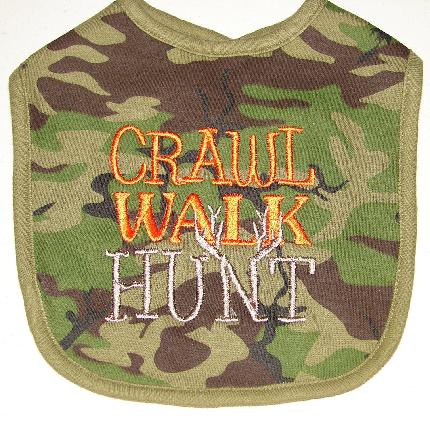 Baby Bib, Camo Baby Bib, Hunting Bib, Infant Hunting Bib, Crawl Walk Hunt Bib, Embroidered Baby Bib
